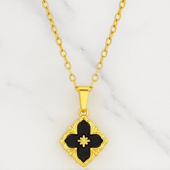 Jewelry - "Holland" Black & Gold Clover Necklace